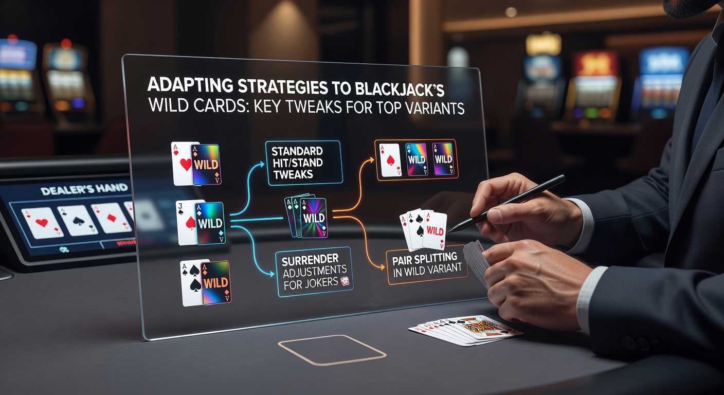 Blackjack-Tisch mit Wildkarten, die Strategien verändern, in einem belebten Casino-Setting