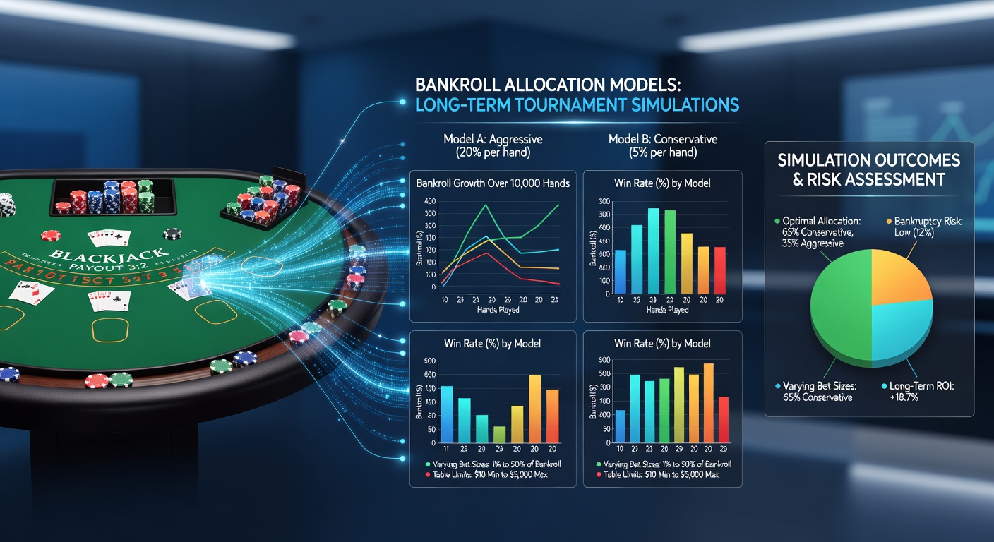 Grafische Darstellung von Simulationsergebnissen für Bankroll-Modelle in internationalen Blackjack-Turnieren