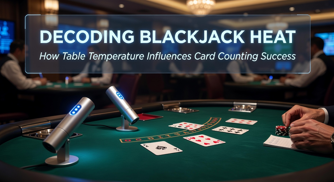 Nahaufnahme eines Card Counters am Blackjack-Tisch, der subtil zählt, während der Dealer Karte zieht und der Tisch mit Gewinnchips übersät ist