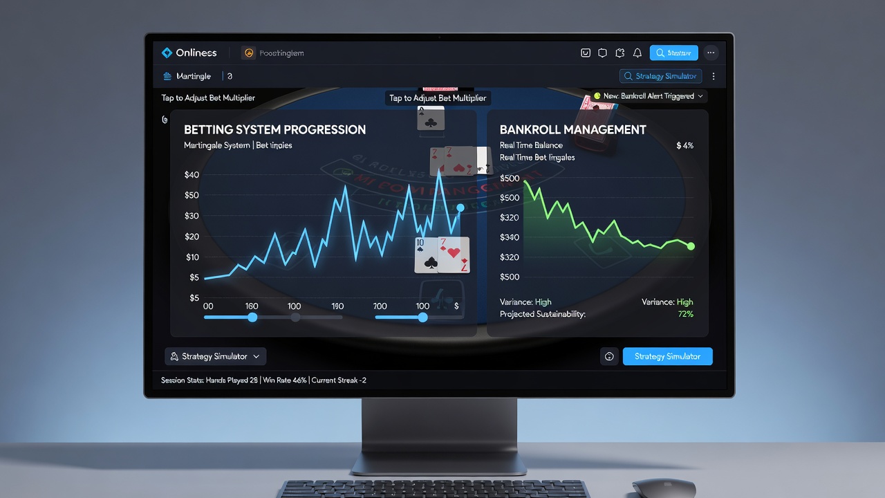 Grafische Darstellung von Bankroll-Verläufen unter verschiedenen Wettsystemen in Online-Blackjack