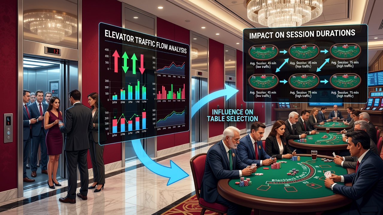 Aufzüge in einem belebten Casino-Resort mit Gästen, die Blackjack-Tische umgeben