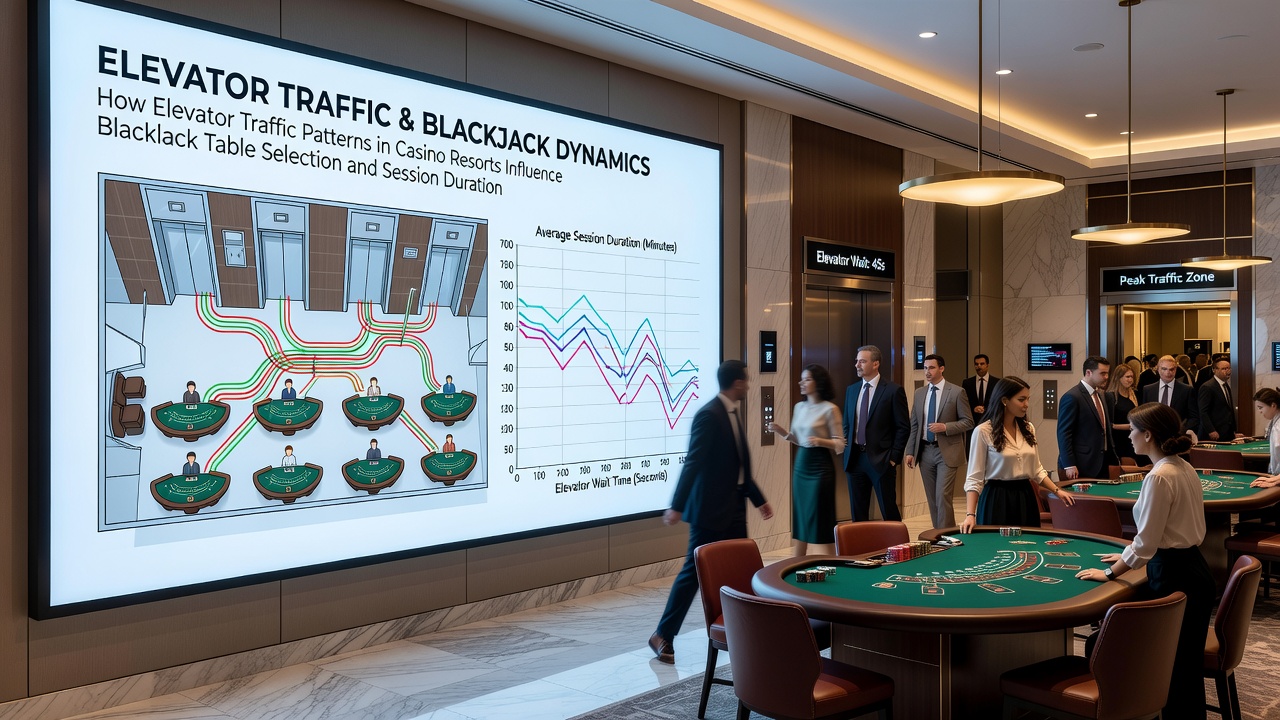 Blackjack-Tische mit variierender Besucherfrequenz in einem Casino, beeinflusst durch Aufzugsverkehr