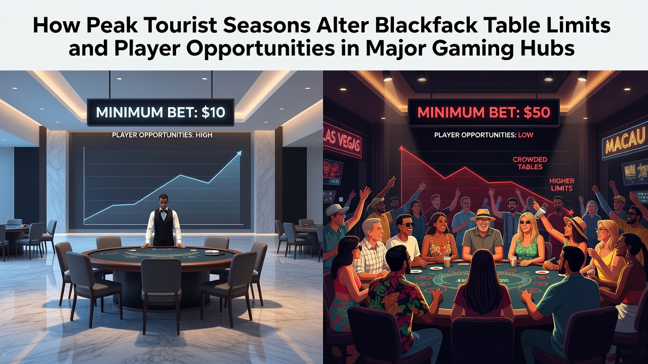 Blackjack-Tische in einem überfüllten Casino während der Hochsaison mit erhöhten Limits