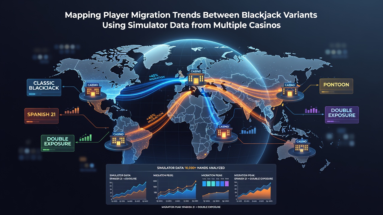 Detaillierte Grafik zu Migrationsraten zwischen Blackjack-Varianten basierend auf plattformübergreifenden Simulator-Ergebnissen