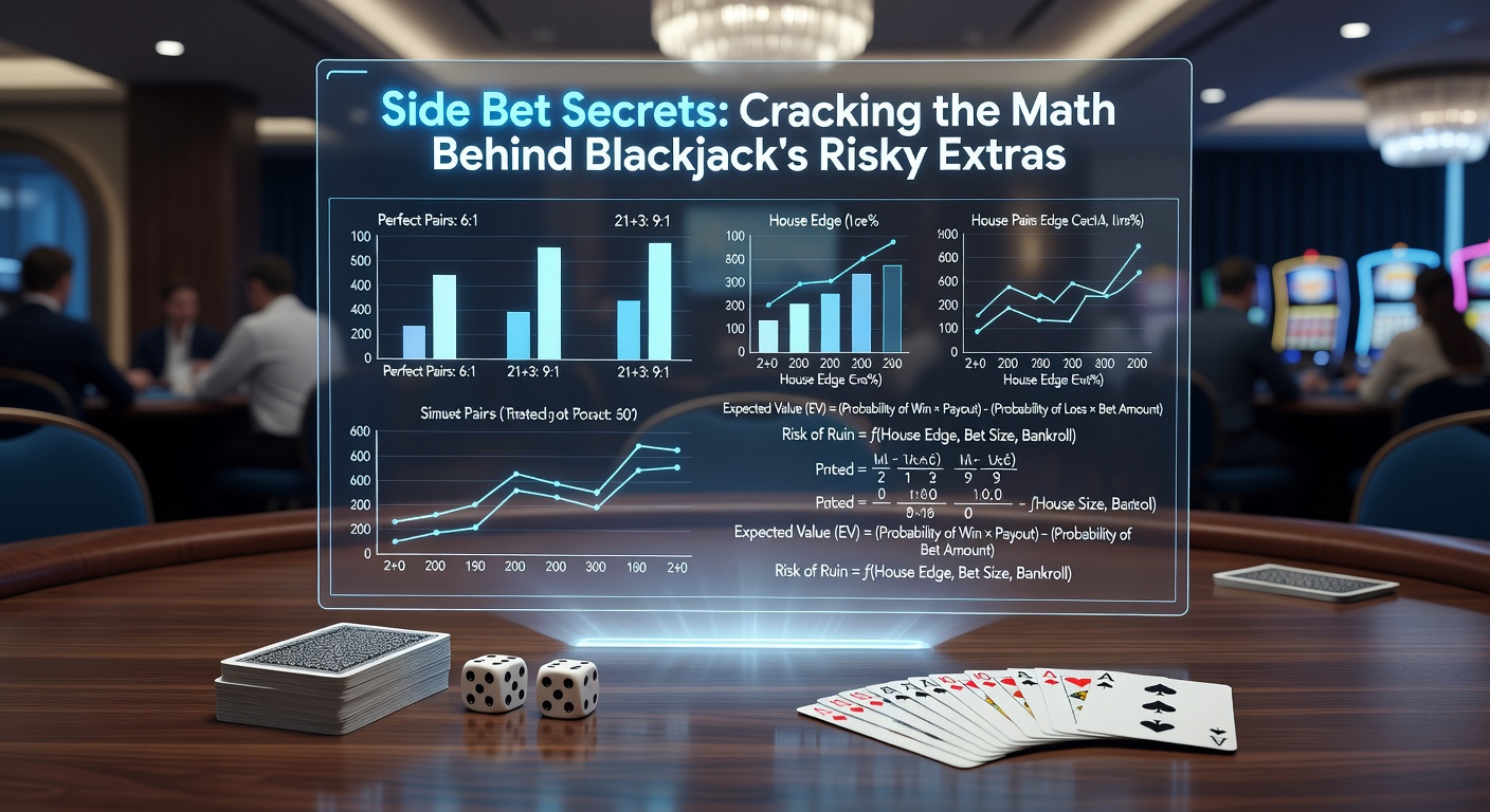 Ein Blackjack-Tisch mit hervorgehobenen Side-Bet-Feldern, die zusätzliche Wettoptionen wie Perfect Pairs und 21+3 zeigen