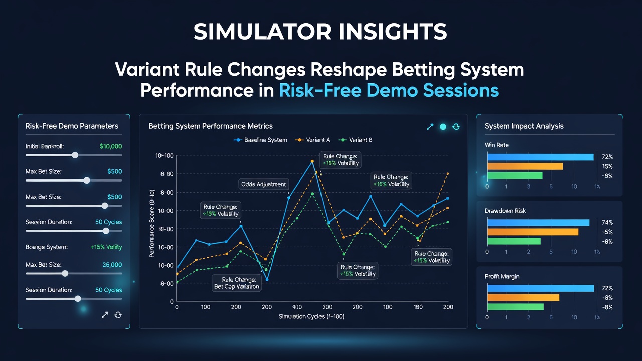 Simulator-Dashboard mit verschiedenen Blackjack-Regelvarianten und Wettkurven in Demo-Umgebungen