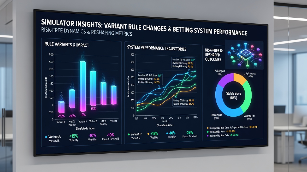 Vergleichsdiagramme von Wettstrategien unter unterschiedlichen Regelvarianten in Simulator-Outputs