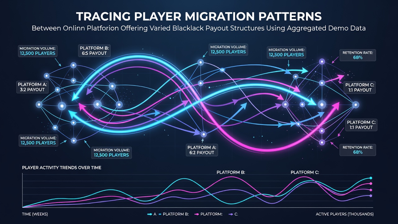 Diagramm zur Analyse von Spielermigrationen zwischen Blackjack-Plattformen mit variierenden Auszahlungsraten basierend auf Demodaten