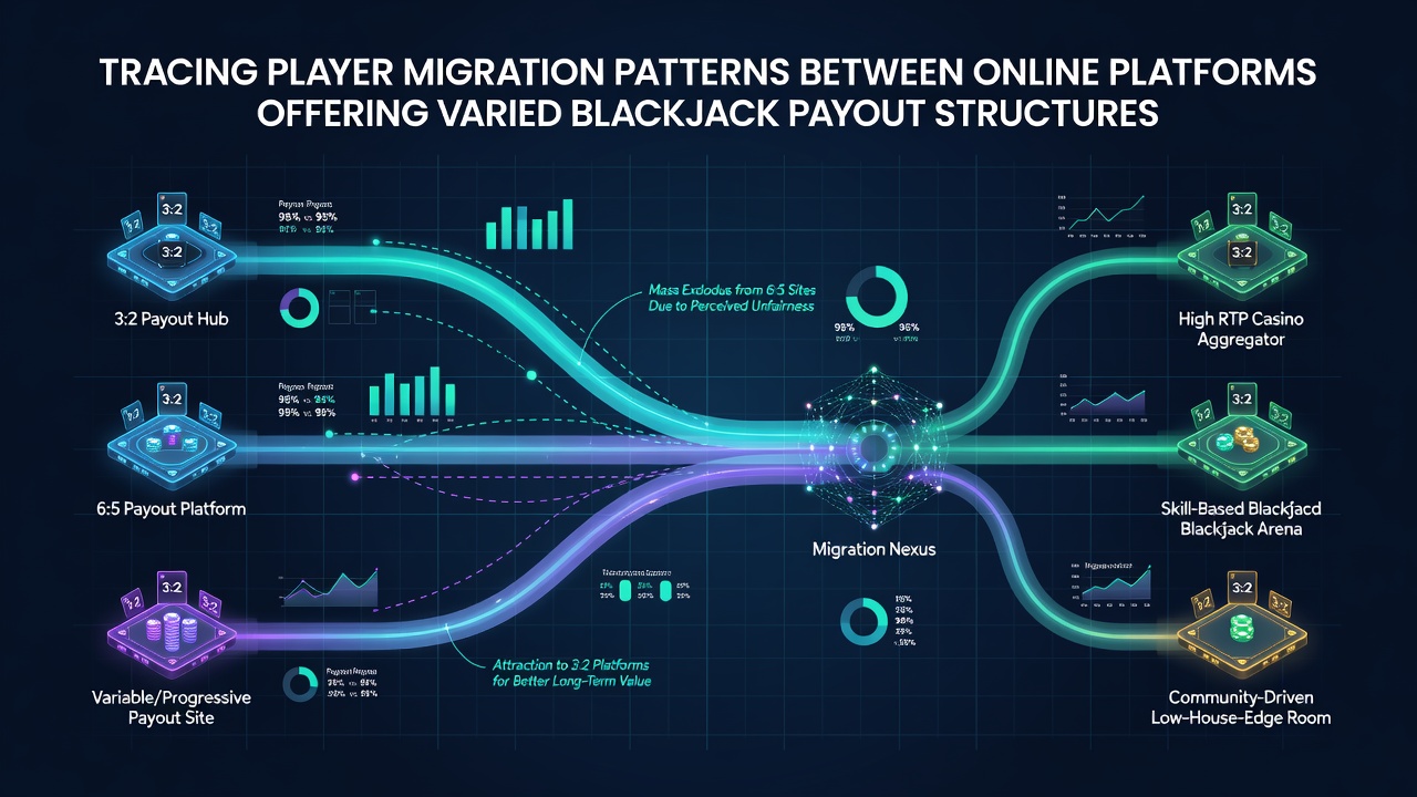 Heatmap der Spielermigrationen zwischen verschiedenen Blackjack-Plattformen mit Fokus auf Auszahlungsstrukturen